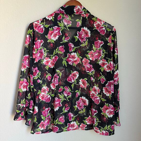 Women's Vintage Notations Sheer Floral Top 90s Button Up Whimsy Size Large - Picture 5 of 10